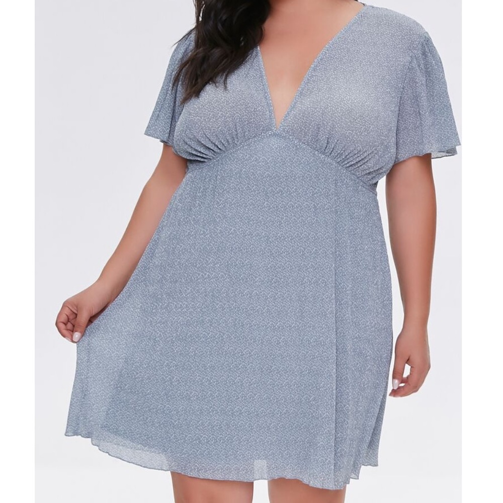 NWT F21 Plus Floral Print Mini Dress - Baby Blue - Size 0X